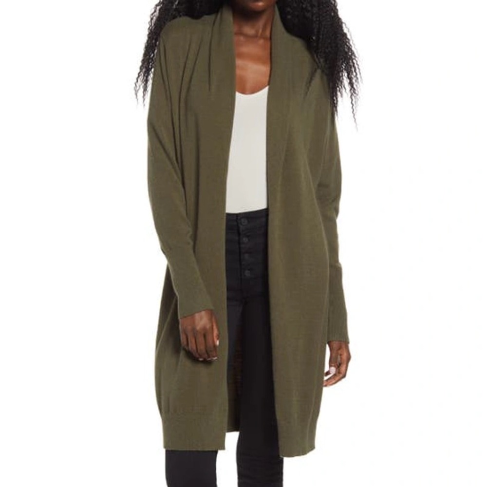 Leith COZY LONG CARDIGAN IN OLIVE NIGHT
